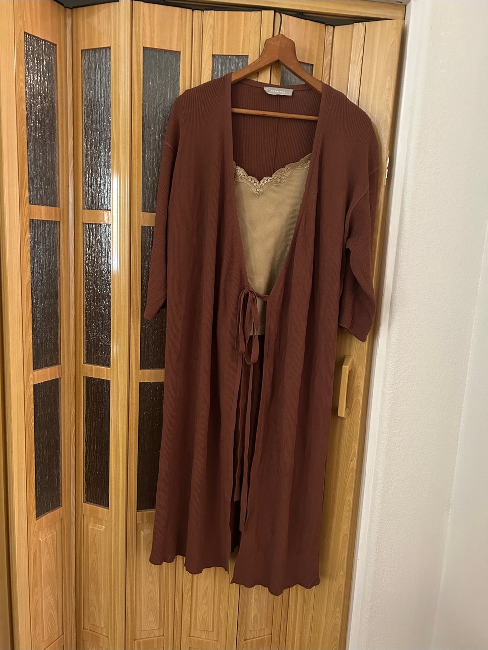 Everlane Ribbed Brown Knit Top size small but very oversized duster.